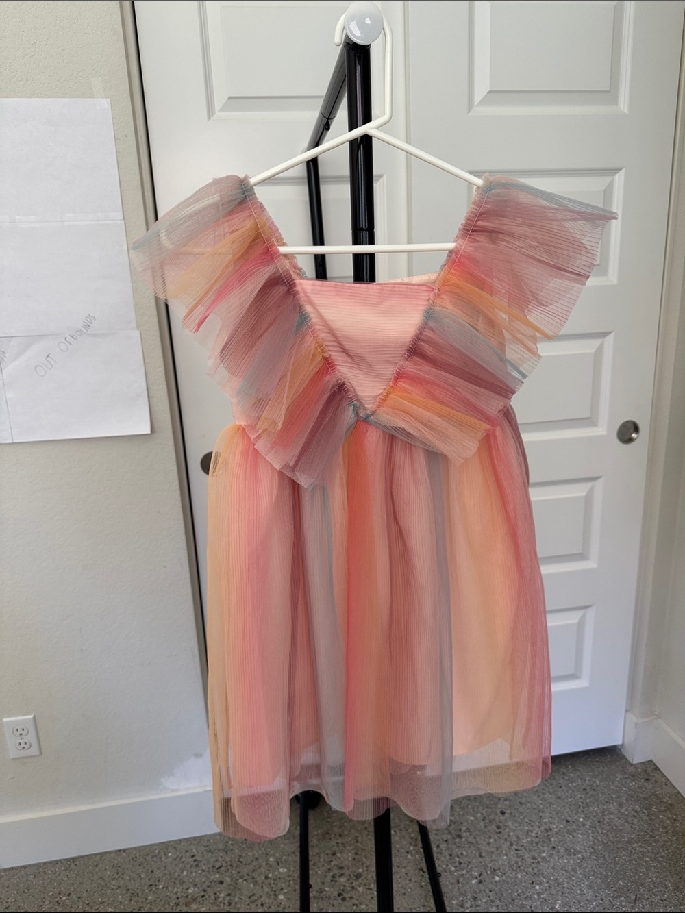 H&M girls Pleated Multicolor Tulle Party Dress - Peach Pink Ombre